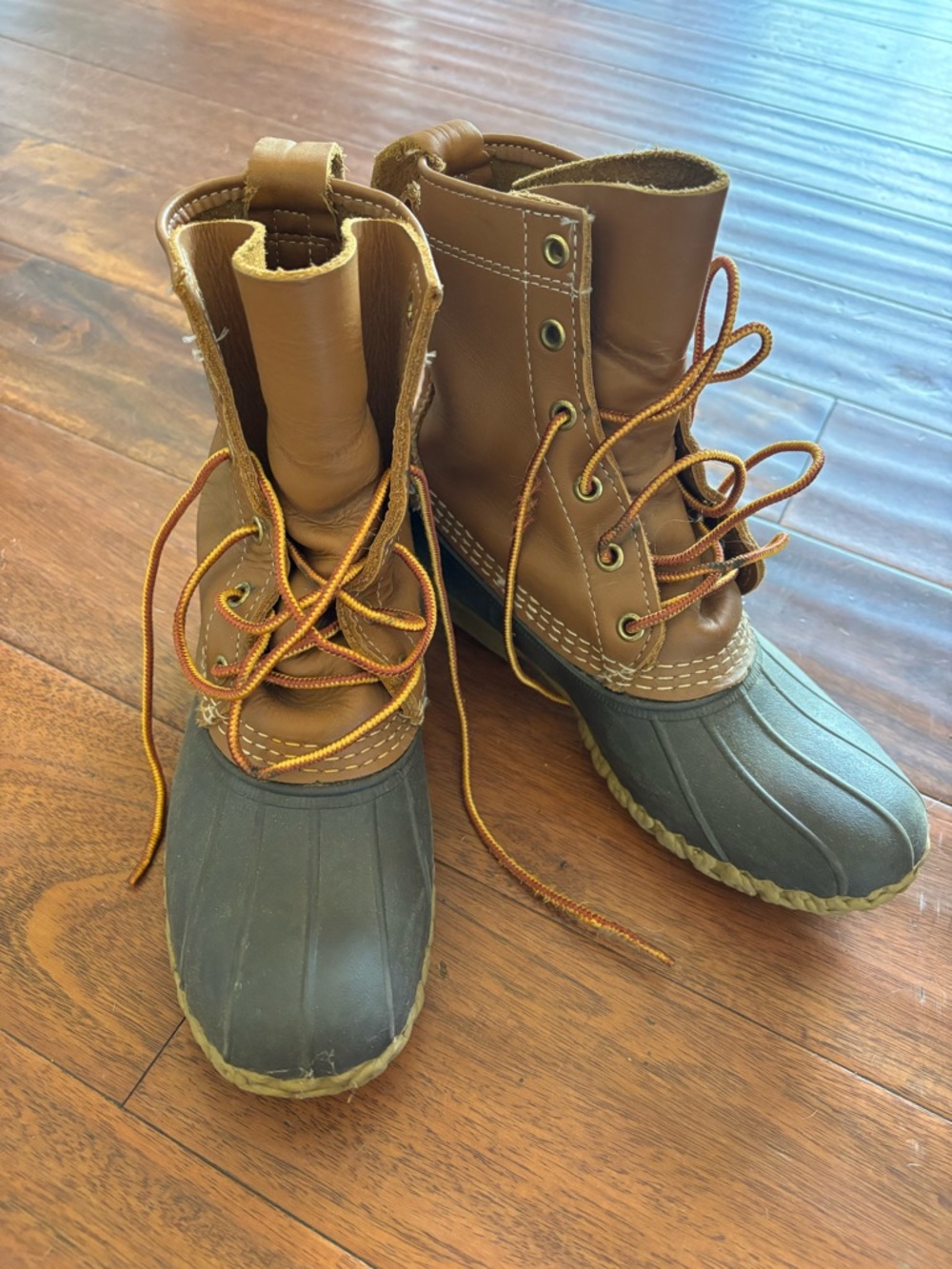 L.L Bean Caramel Brown Duck Boots with Dark Brown Rubber Toe